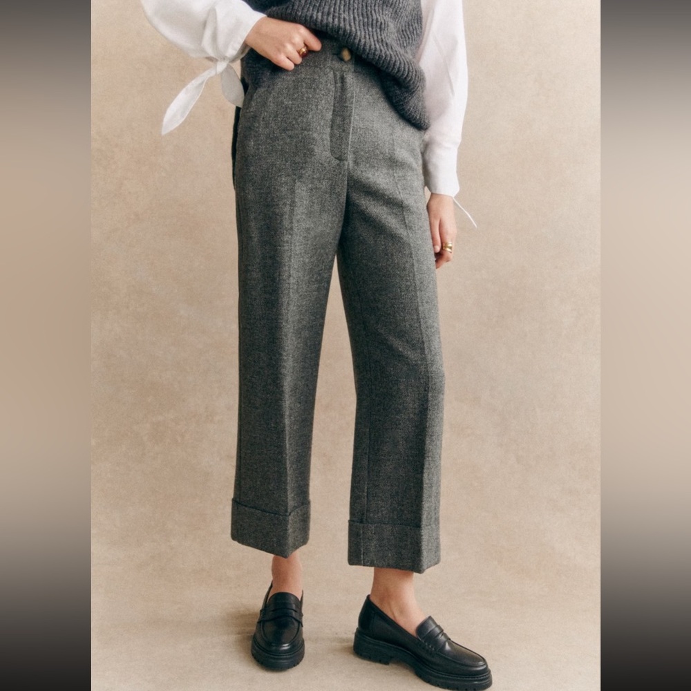 New with tags Sezane Damon mottled grey wool trousers pants